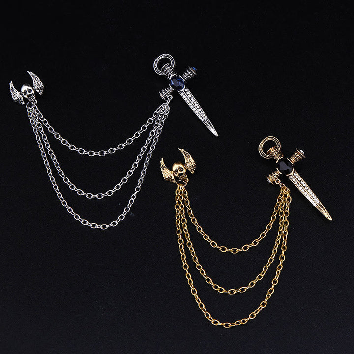Broche multicadena estilo doble con alas de calavera y daga de estilo punk oscuro - image 0