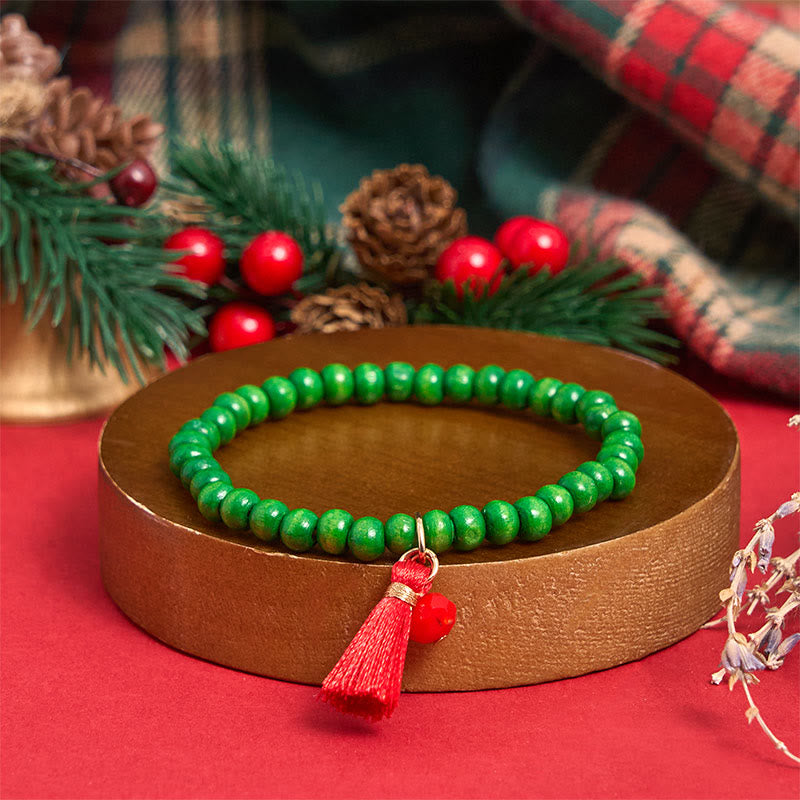 Juego de 6 pulseras con colgantes de cuentas navideñas verdes - image 5