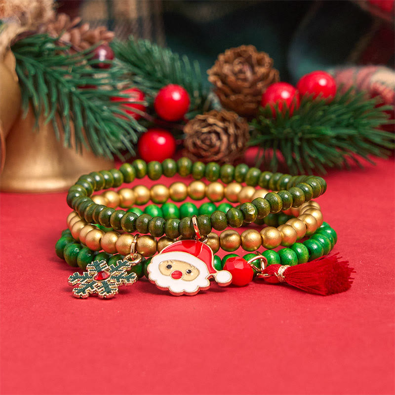 Juego de 6 pulseras con colgantes de cuentas navideñas verdes - image 3