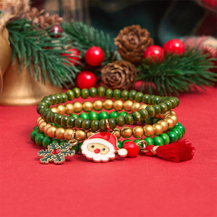 Juego de 6 pulseras con colgantes de cuentas navideñas verdes - image 3