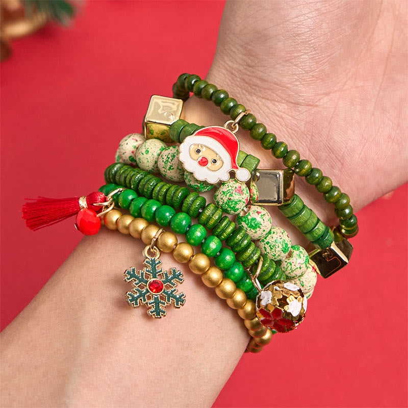 Juego de 6 pulseras con colgantes de cuentas navideñas verdes - image 2