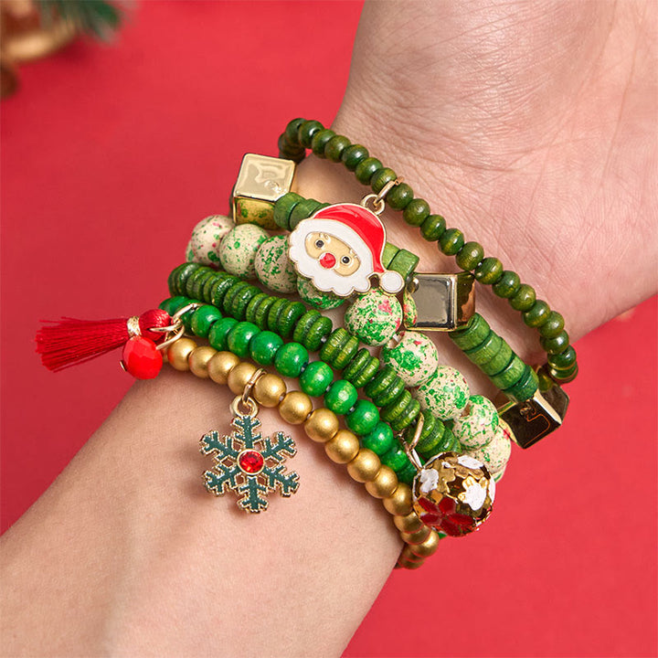 Juego de 6 pulseras con colgantes de cuentas navideñas verdes - image 2