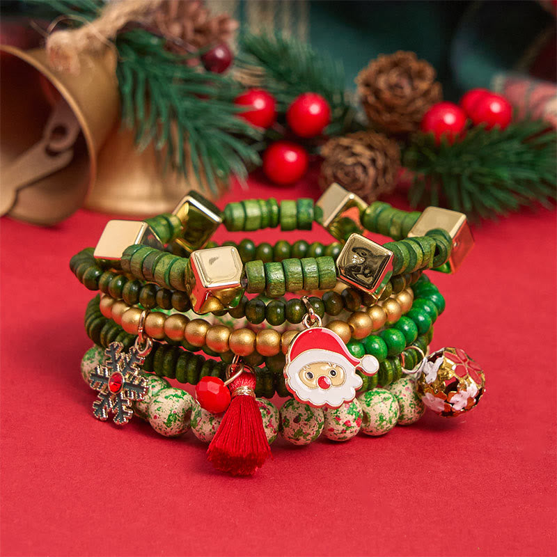 Juego de 6 pulseras con colgantes de cuentas navideñas verdes - image 0