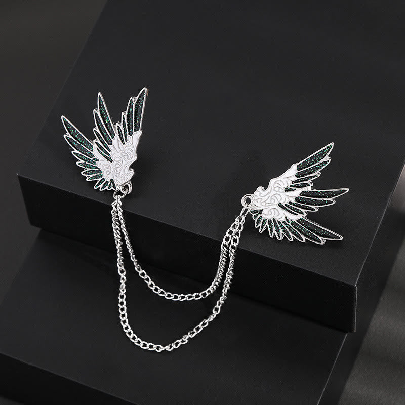 Broche de doble cadena con alas simétricas ornamentadas - image 1