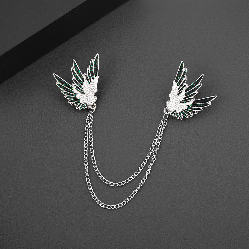 Broche de doble cadena con alas simétricas ornamentadas - image 3