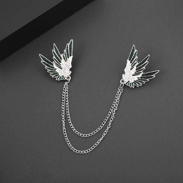 Broche de doble cadena con alas simétricas ornamentadas - image 3