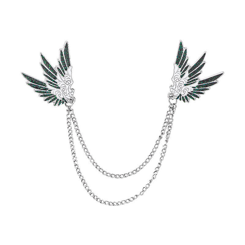 Broche de doble cadena con alas simétricas ornamentadas - Estilo #1 - image 0