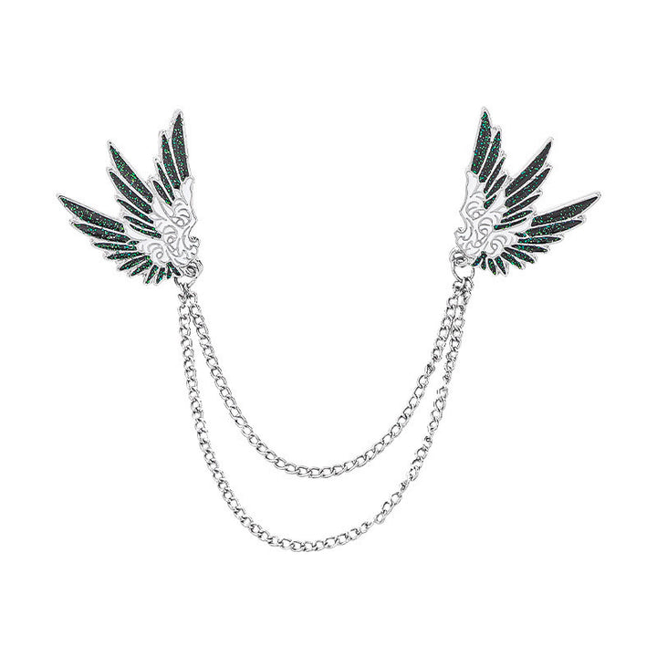 Broche de doble cadena con alas simétricas ornamentadas - Estilo #1 - image 0