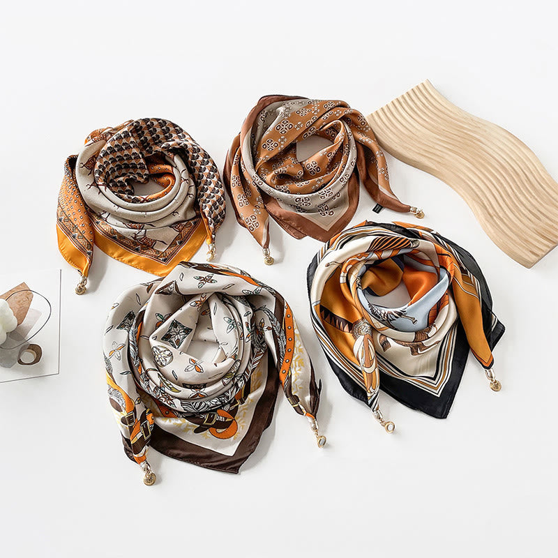 Bufanda cuadrada ligera con estampado artístico retro elegante para mujer - image 20