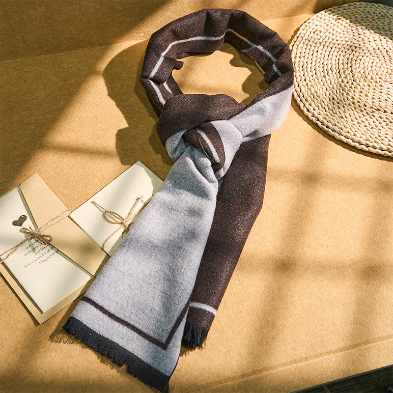 Bufanda clásica de rayas con borlas cálidas para hombre - Café - image 0