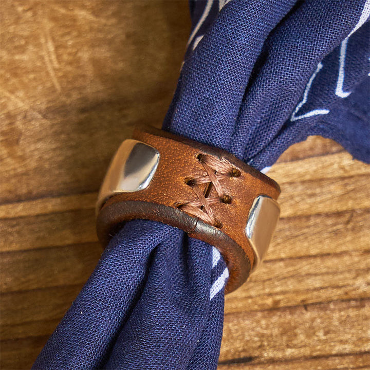 Pañuelo de bolsillo con estampado de anacardos y botón redondo hexagrama - image 5