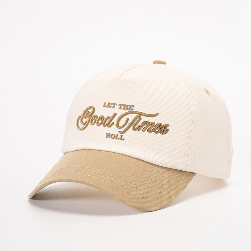 Gorra de béisbol bordada en dos tonos "Let the Good Times Roll" - Blanco roto con caqui oscuro - M (22-22 7/8") - image 0
