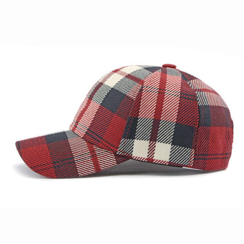 Gorra de béisbol informal multicolor con estampado de cuadros retro - image 1