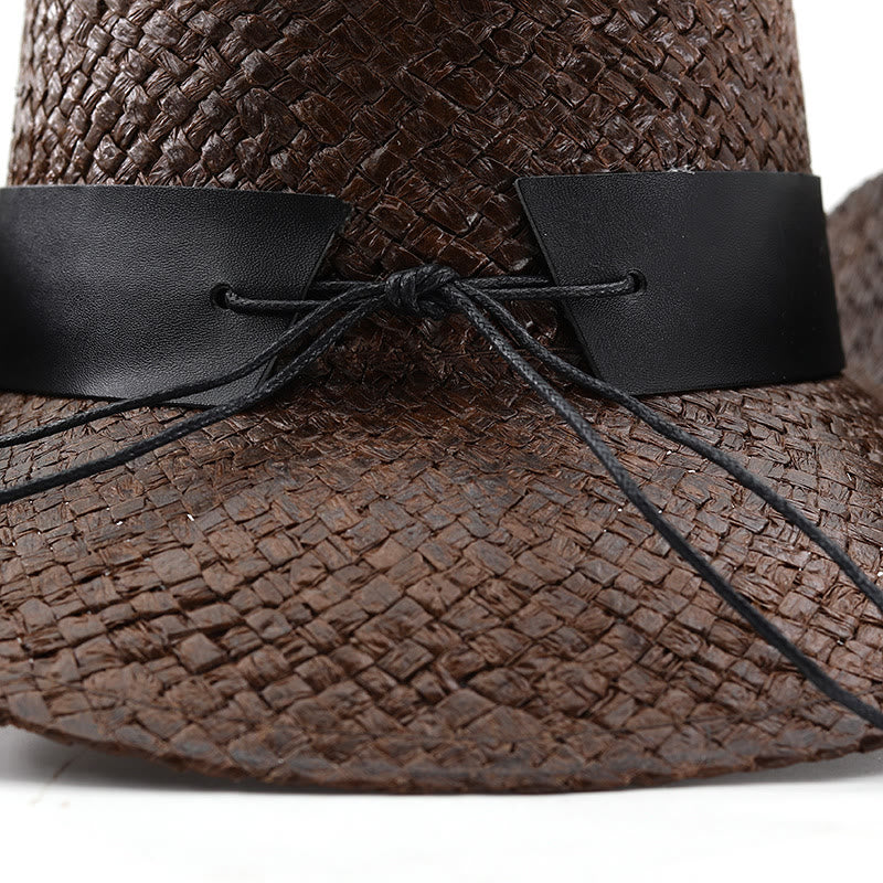 Sombrero de vaquero tejido estilo western con emblema de toro y ribete tachonado para hombre - image 5