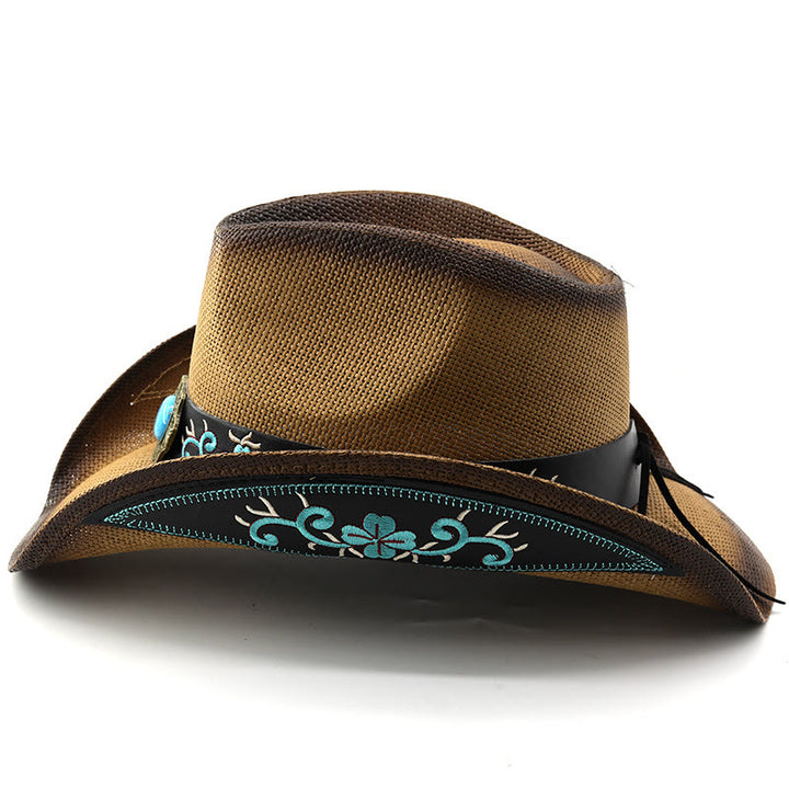 Sombreros de vaquero tejidos estilo western con ribete bordado y detalles en turquesa - image 2