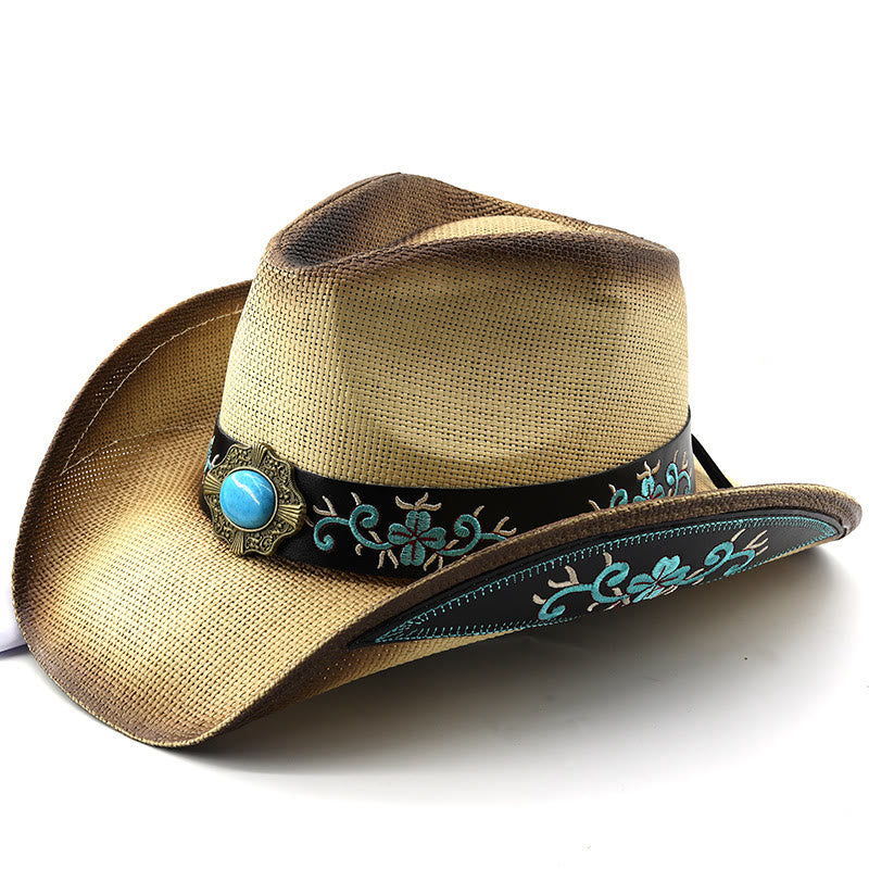 Sombreros de vaquero tejidos estilo western con ribete bordado y detalles en turquesa - Blanquecino - M (22"-22 7/8") - image 5