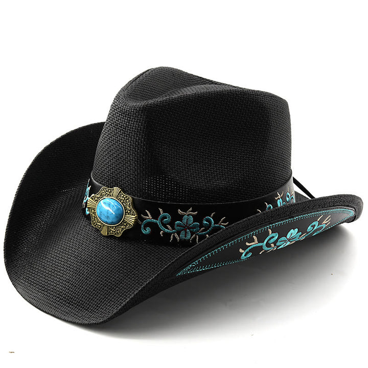 Sombreros de vaquero tejidos estilo western con ribete bordado y detalles en turquesa - Negro - M (22"-22 7/8") - image 6