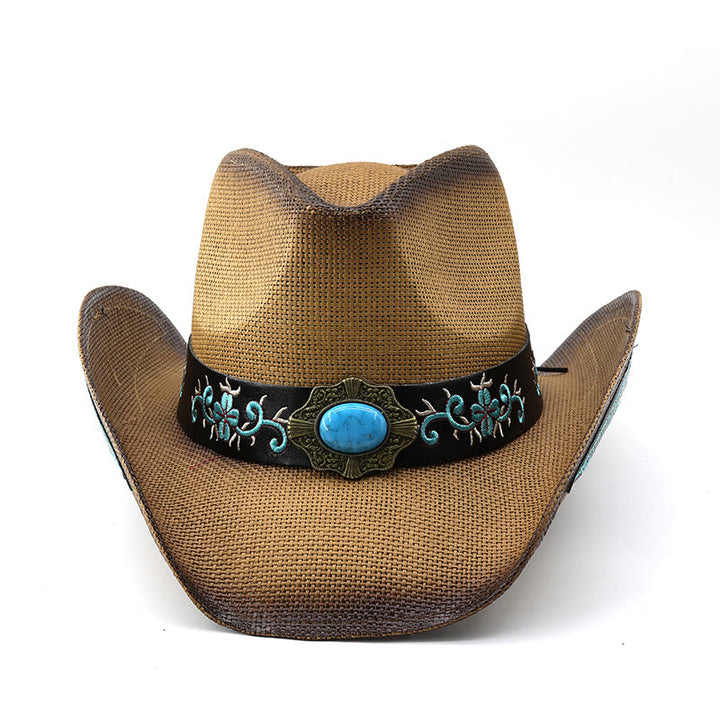 Sombreros de vaquero tejidos estilo western con ribete bordado y detalles en turquesa - image 1