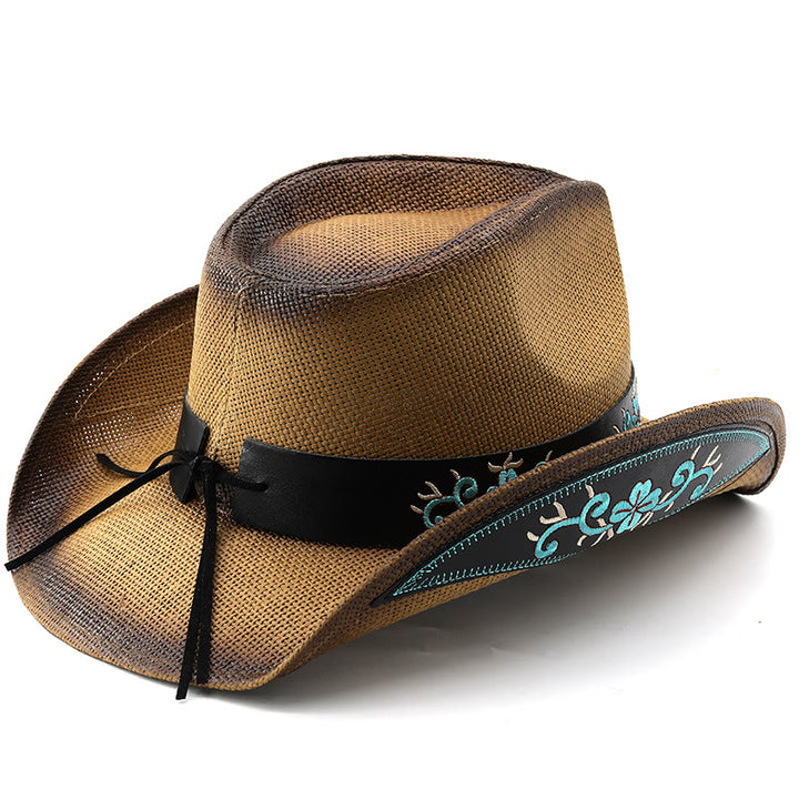 Sombreros de vaquero tejidos estilo western con ribete bordado y detalles en turquesa - image 3