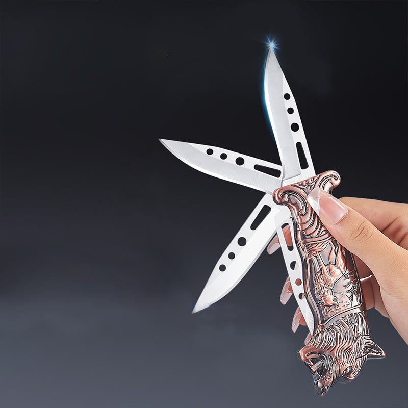 Navaja plegable 2 en 1 con cabeza de lobo y encendedor de butano - image 2