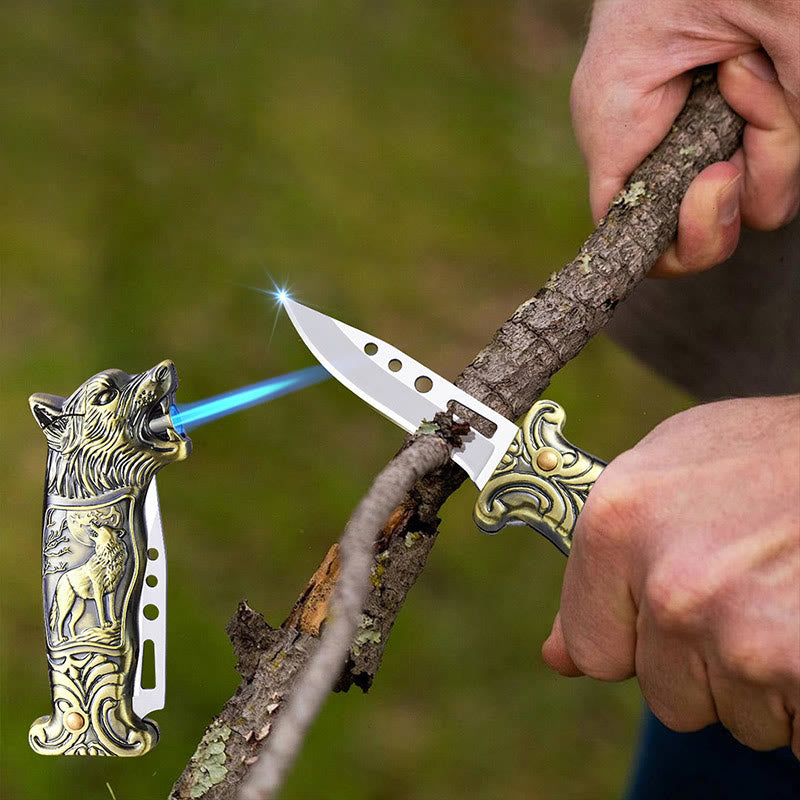 Navaja plegable 2 en 1 con cabeza de lobo y encendedor de butano - image 3