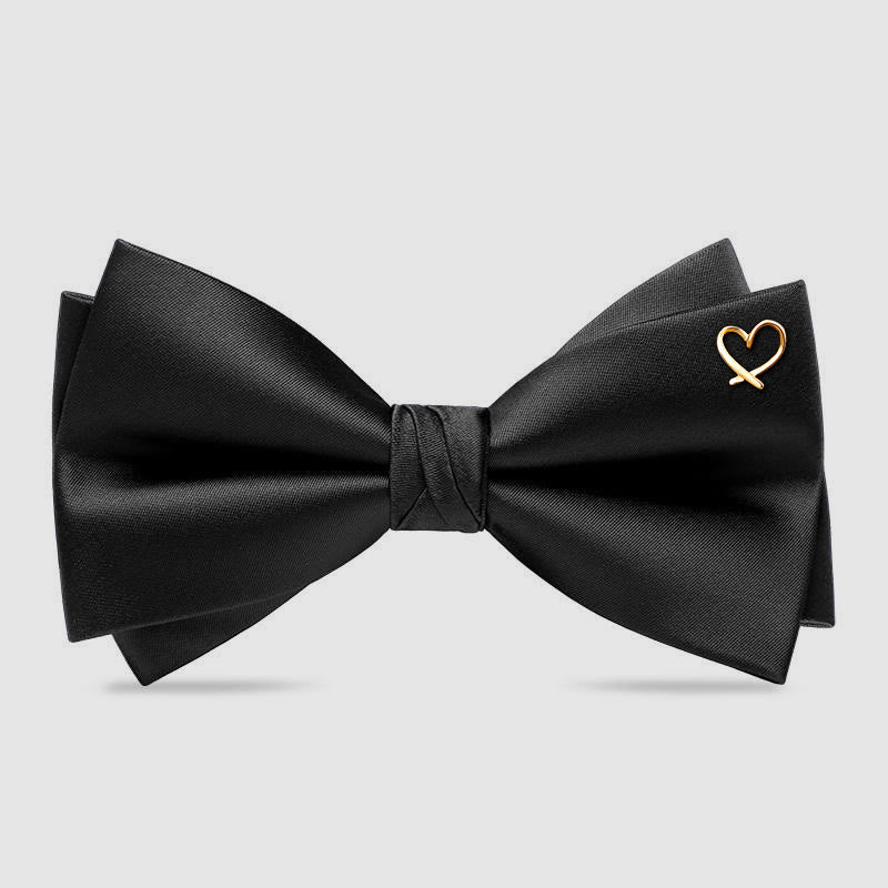 Pajarita romántica formal con detalles de corazones dorados - Negro - image 4