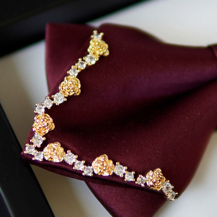 Pajarita de doble capa con borde de rosa dorado brillante - image 4