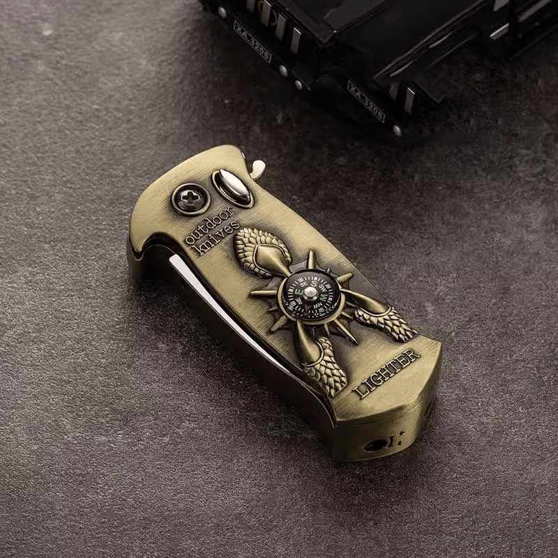 Encendedor de cuchillo plegable con brújula y garra de dragón de cobre retro - Encendedor Dragon Claw - image 0
