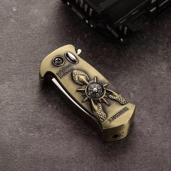 Encendedor de cuchillo plegable con brújula y garra de dragón de cobre retro - Encendedor Dragon Claw - image 0