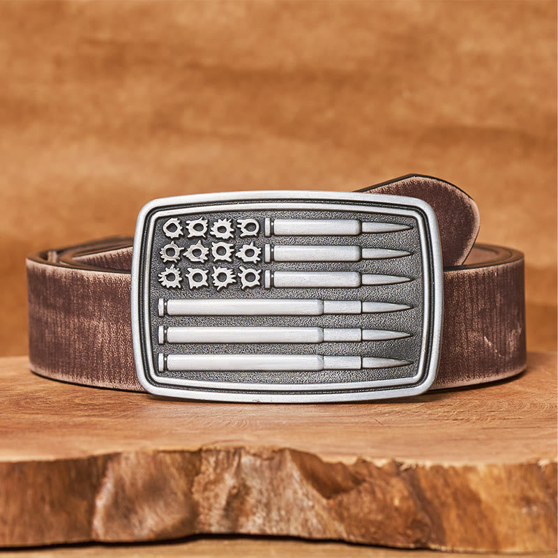 Cinturón de cuero con hebilla rectangular Silver Bullet para hombre - Cinturón marrón desgastado - 42 - image 5