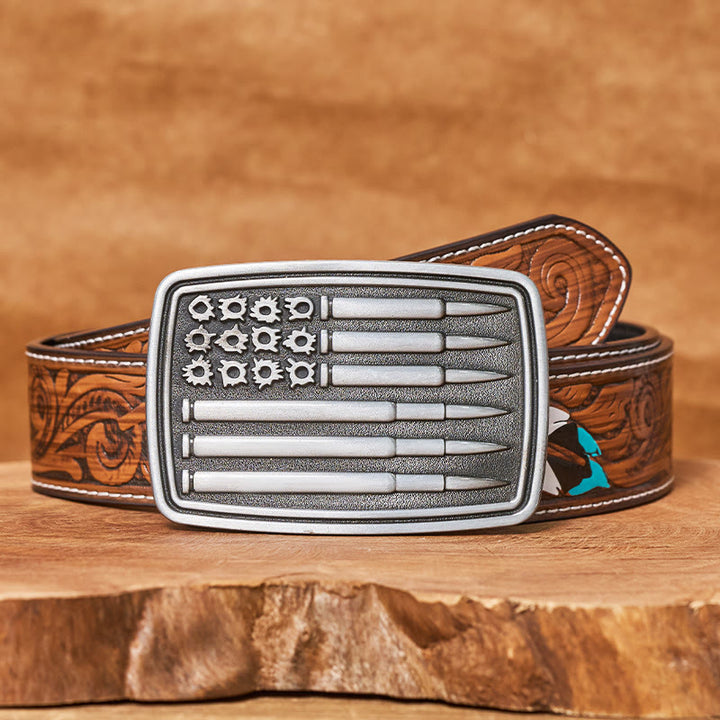 Cinturón de cuero con hebilla rectangular Silver Bullet para hombre - Cinturón de plumas marrones - 40 - image 7