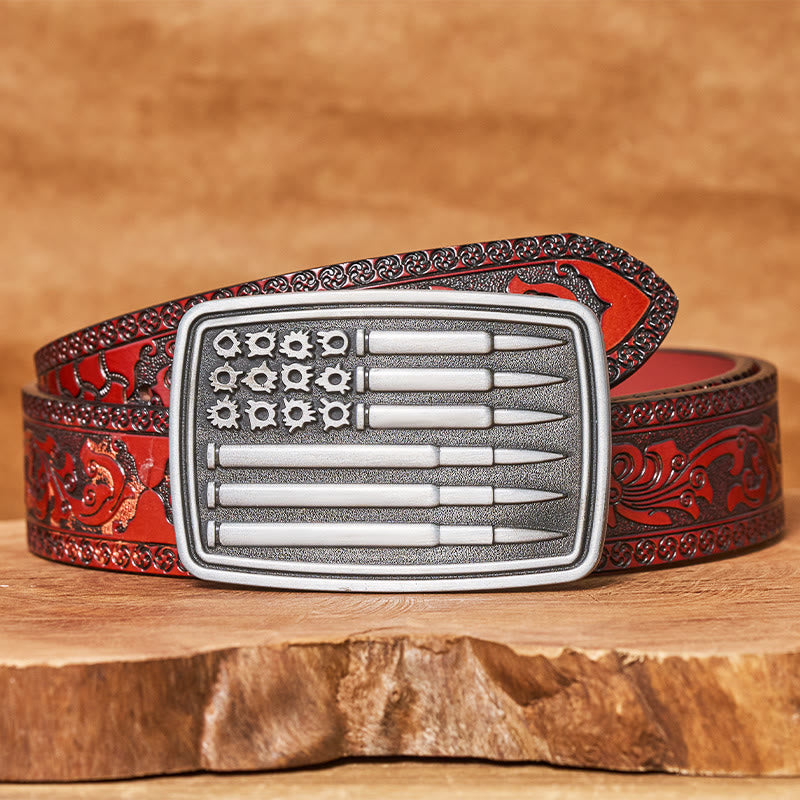 Cinturón de cuero con hebilla rectangular Silver Bullet para hombre - Cinturón marrón tallado - 42 - image 6