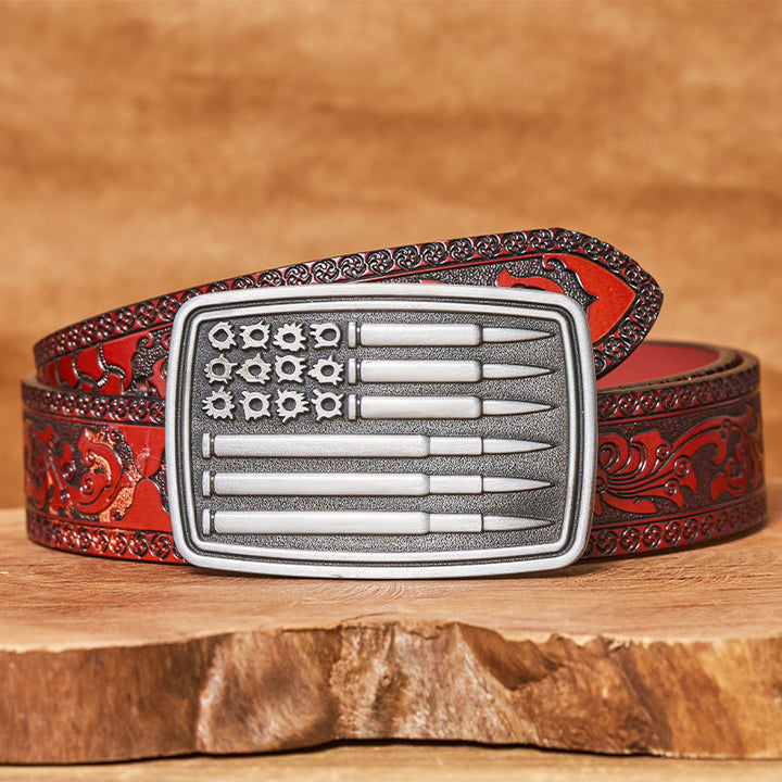 Cinturón de cuero con hebilla rectangular Silver Bullet para hombre - Cinturón marrón tallado - 42 - image 6