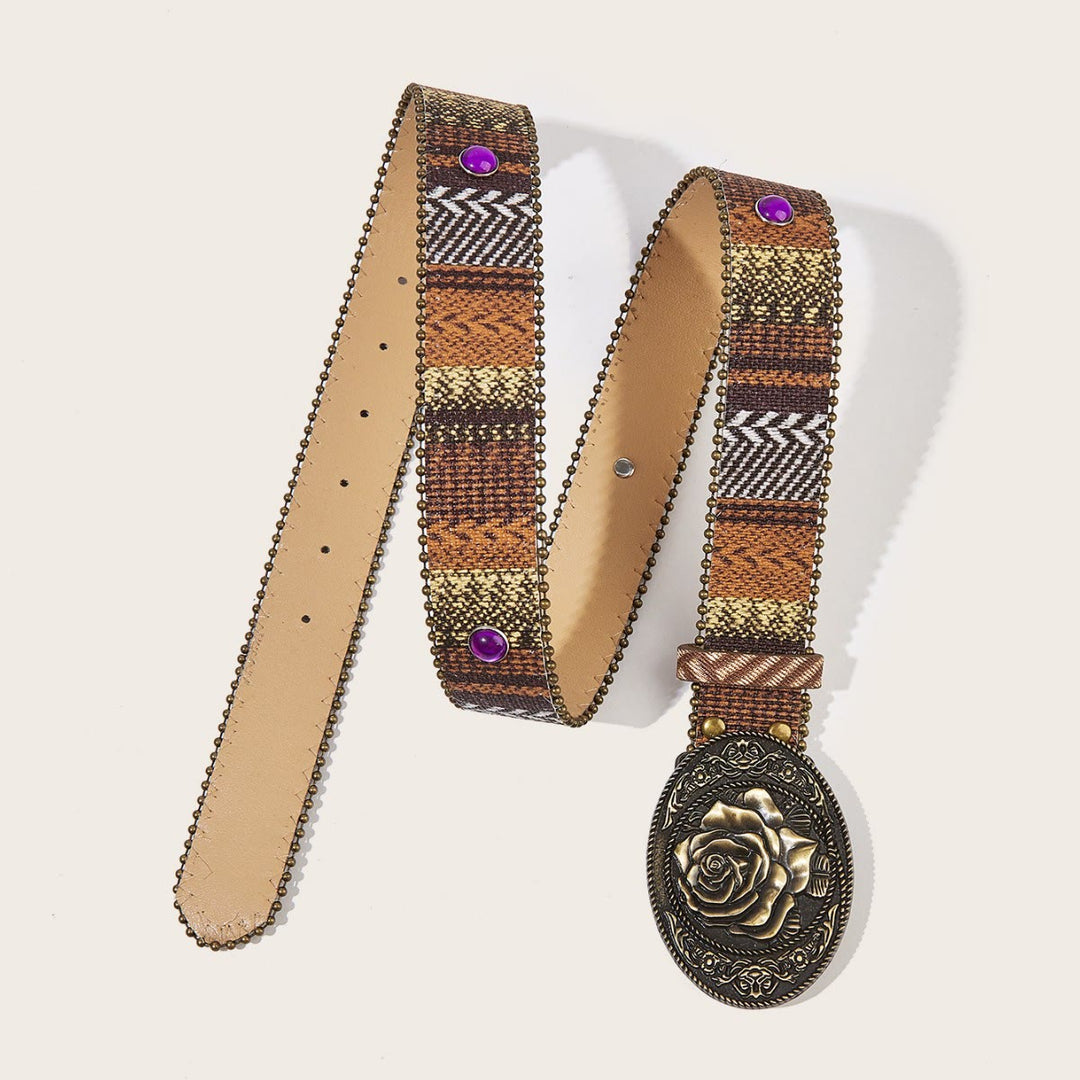 Cinturón de cuero con remaches y hebilla de rosa retro para mujer - image 2