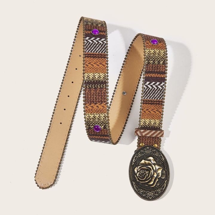 Cinturón de cuero con remaches y hebilla de rosa retro para mujer - image 2