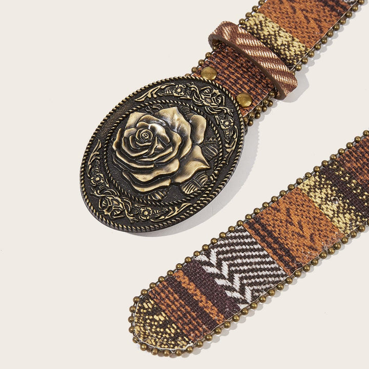 Cinturón de cuero con remaches y hebilla de rosa retro para mujer - image 3