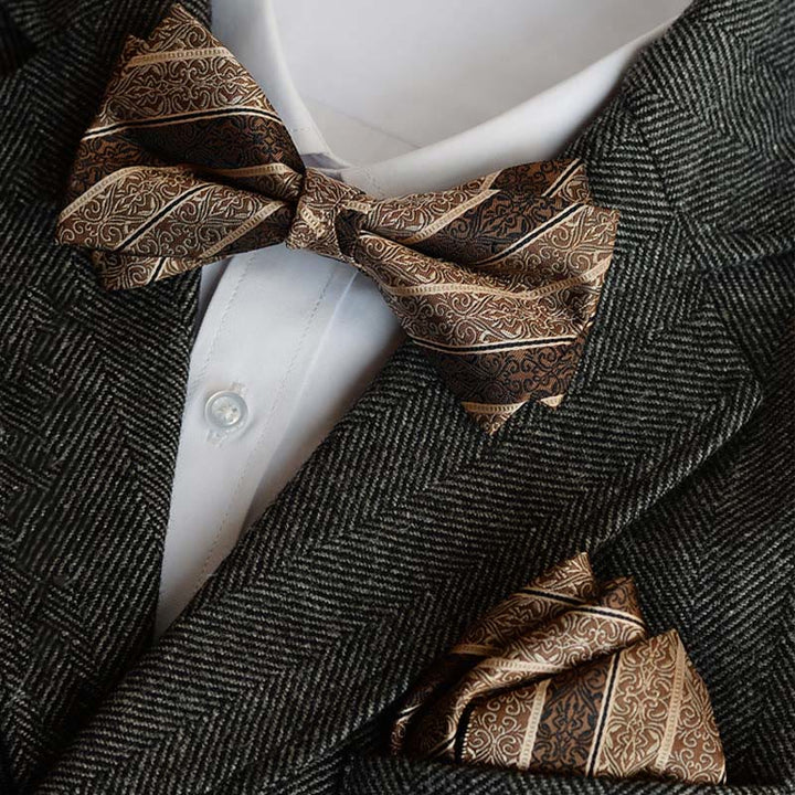 Conjunto de 5 corbatas retro con estampado diagonal marrón para hombre - image 2