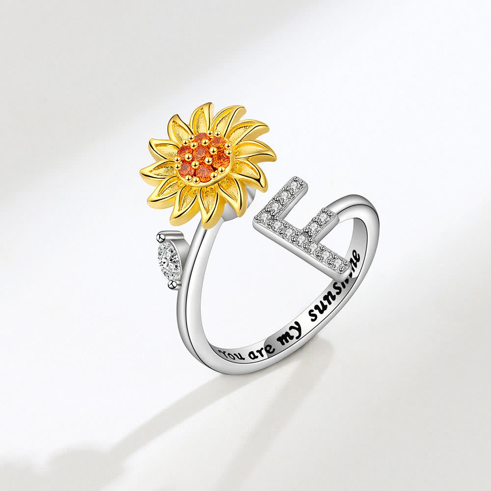 Anillo ajustable con inicial de girasol giratorio Anxiery - F - image 6