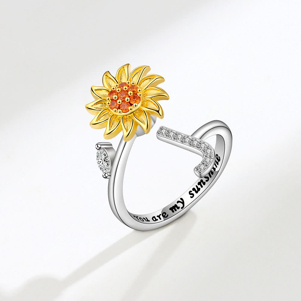 Anillo ajustable con inicial de girasol giratorio Anxiery - J - image 10