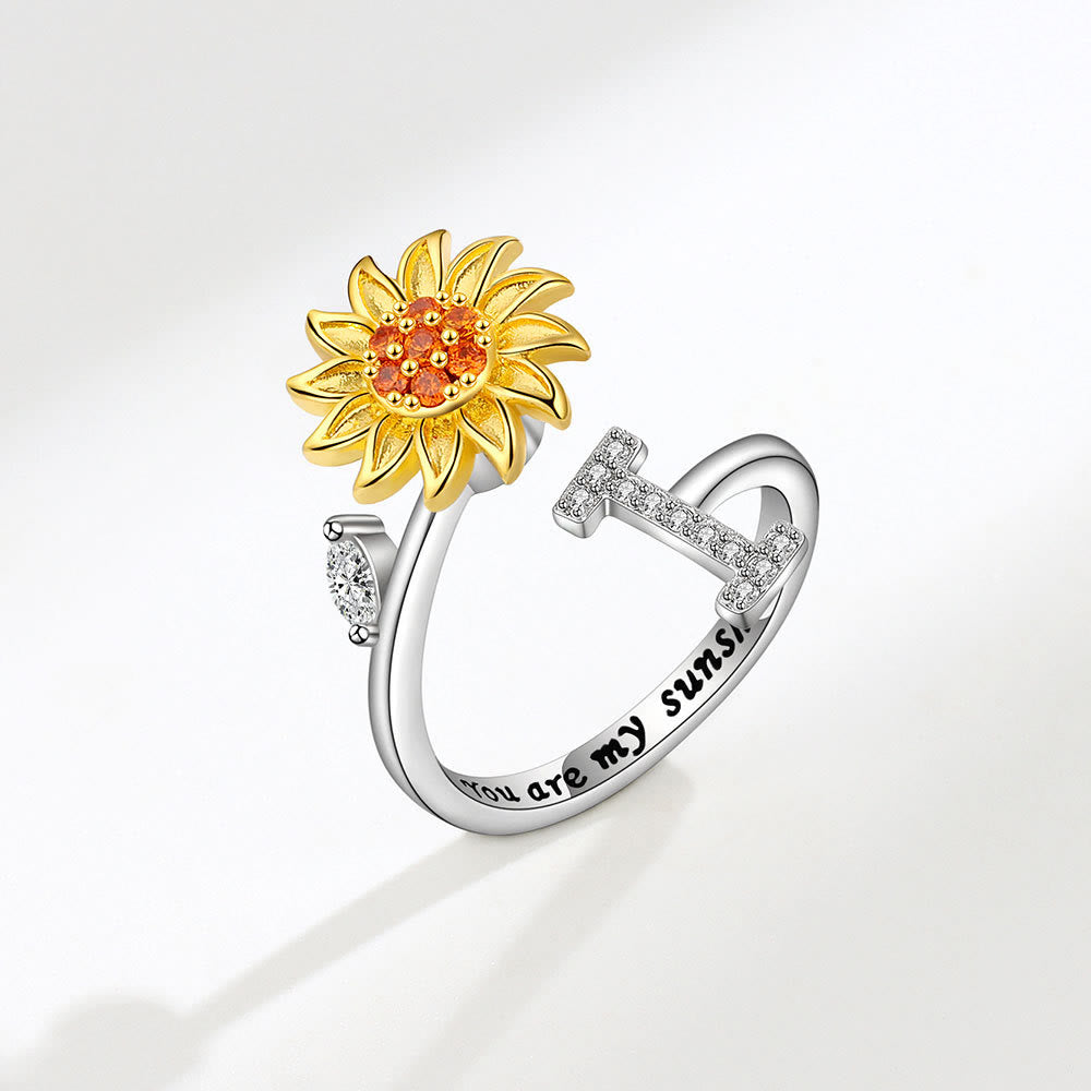 Anillo ajustable con inicial de girasol giratorio Anxiery - I - image 9