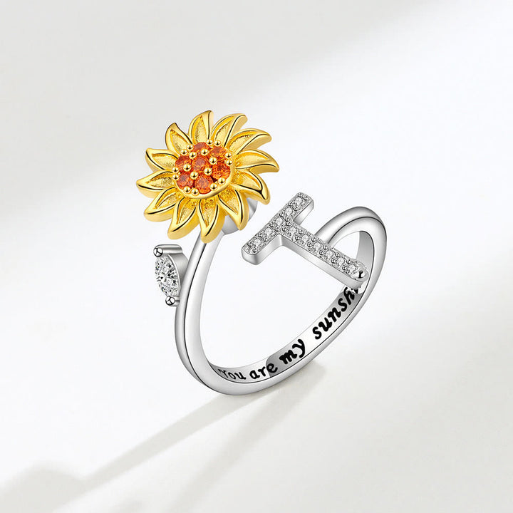Anillo ajustable con inicial de girasol giratorio Anxiery - T - image 20