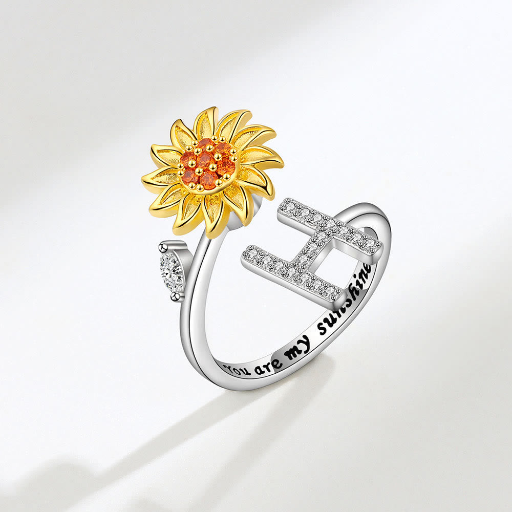 Anillo ajustable con inicial de girasol giratorio Anxiery - H - image 8