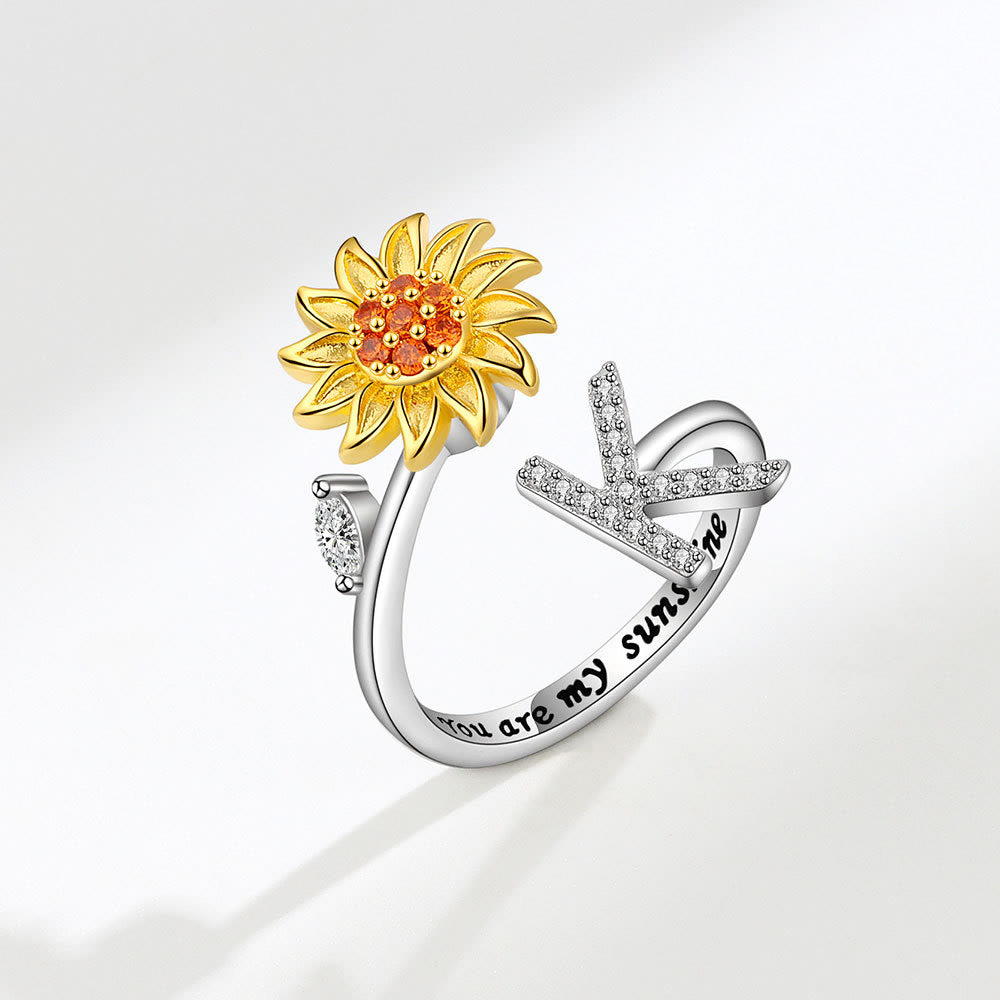 Anillo ajustable con inicial de girasol giratorio Anxiery - K - image 11