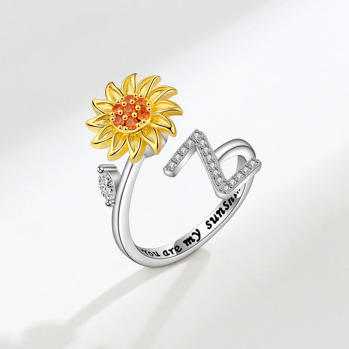 Anillo ajustable con inicial de girasol giratorio Anxiery - Z - image 26