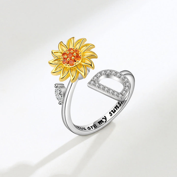 Anillo ajustable con inicial de girasol giratorio Anxiery - D - image 4