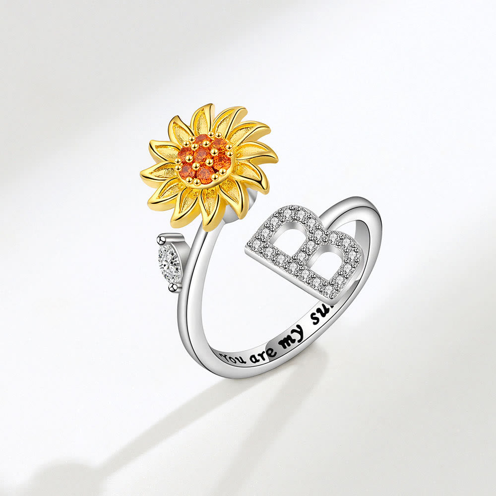 Anillo ajustable con inicial de girasol giratorio Anxiery - B - image 2