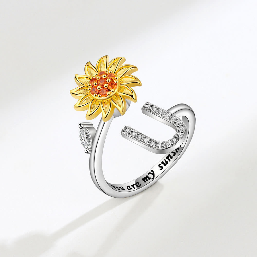 Anillo ajustable con inicial de girasol giratorio Anxiery - U - image 21