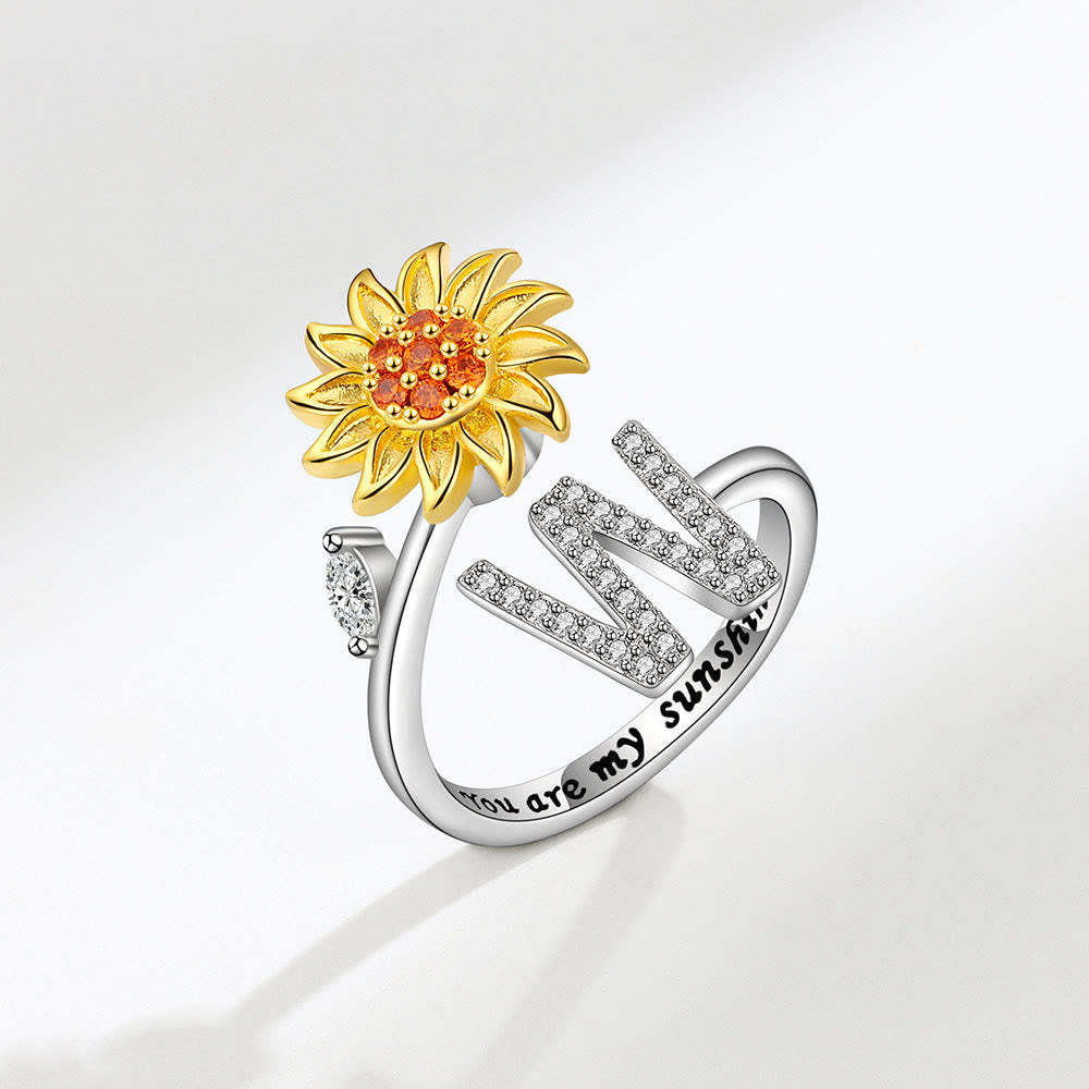 Anillo ajustable con inicial de girasol giratorio Anxiery - W - image 23