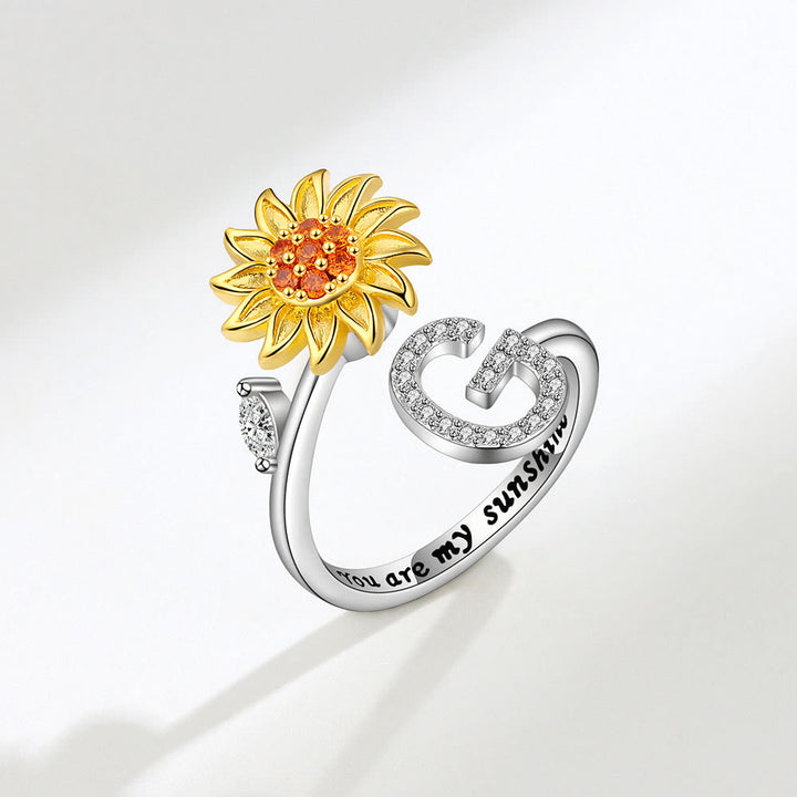 Anillo ajustable con inicial de girasol giratorio Anxiery - G - image 7