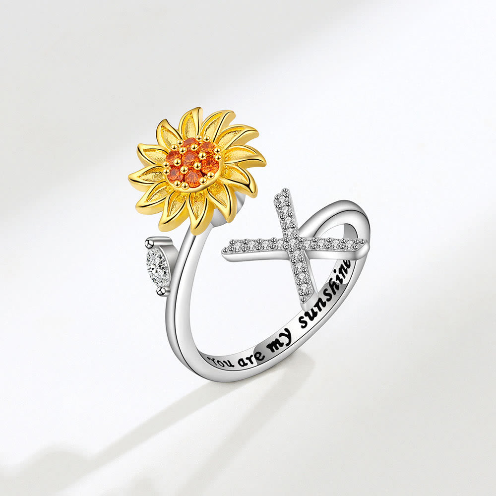 Anillo ajustable con inicial de girasol giratorio Anxiery - X - image 24